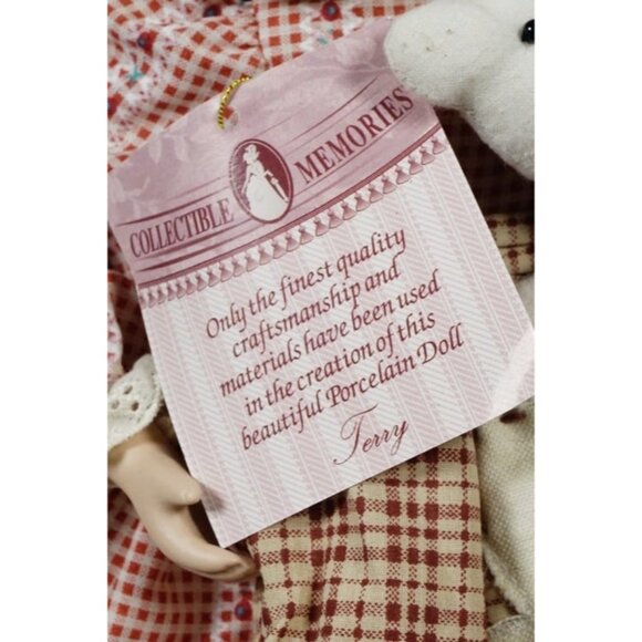 Collectable Memories TERRY Porcelain Doll 16" w/ Bear Checked Dress - Picture 6 of 7